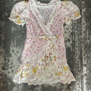 LoveShackFancy Floral Lace Wrap Dress
